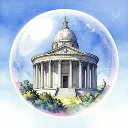 olympus temple inside a bubble floating in sky, watercolor, drawing, intricate linework, stunning artwork, highly detailed, trending on artstation