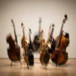 visual representation of be - bop jazz music, light colors and blurry, abstract, dark, unreal, insightful, philosophical, multiple musical instruments, moma museum,