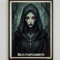 a painting of a hooded creature with a necklace, poster art by ben templesmith and christophe vacher, trending on cgsociety, fantasy art, wiccan, lovecraftian, mystical