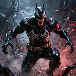 venom as batman, dynamic lighting, photorealistic fantasy concept art, trending on art station, stunning visuals, terrifying, creative, cinematic