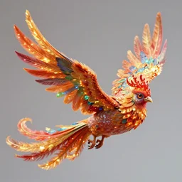 cute flying chinese phoenix, sparkling bird eyes, embers in her bird eyes, shining rainbow feathers, sharp features, flowing fiery multicolor feathers, highly detailed, digital painting, artstation, concept art, smooth, sharp focus, beautiful rainbow feathers, expressive eyes, illustration, phoenix art by Artgerm and greg rutkowski