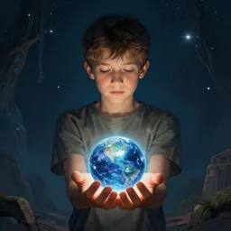 the boy who holds the universe in his hands, sci fi art