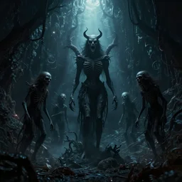 photorealistic abyssal depth of darkness that holds evil souls inspired by Tim Burton and Giger, octane render, unreal engine 4k, volumetric light, detailed