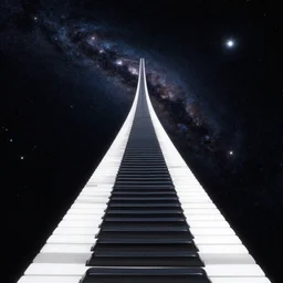 endless piano road in space, digital art