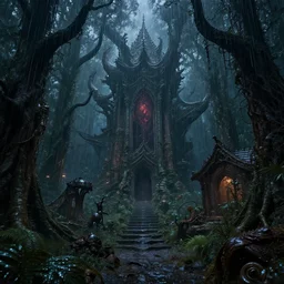 enchanted forest at night during torrential rain, very complex, hyper - maximalist, overdetailed, legendary cinematic, darkfantasy, highly intricate, realism, perspicious detail, silent hill aesthetic, photorealistic, lifelike, dslr 8 k, unbeatable coherency, octane render