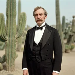Cactus wearing a tuxedo, 1800s, colorized photo