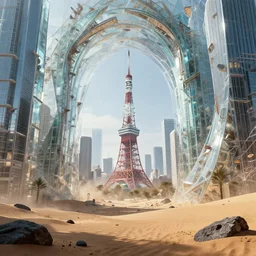 a beautiful photorealistic rendering of city building tunnel by denise scott brown, crystal liberty city evil desert assassin's creed apocalyptic gem made of glass tokyo postcyberpunk magic realism myst meadow, archdaily, wallpaper, highly detailed, trending on artstation.
