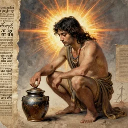 ancient manuscript of the leg gabagool man squatting over jar