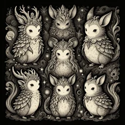 Cute magical creatures, concept art, detailed intricate ink illustration, dark atmosphere, detailed illustration, hd, 4k, digital art, overdetailed art, concept art, by greg rutkowski, by loish, complementing colors, Trending on artstation, deviantart