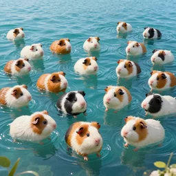 ultra realistic cute guineapigs everywhere are swimming under vast sea, by simon stalenhag, frank frazetta, greg rutkowski, beeple, yoko taro, christian macnevin, wlop and krenz cushart, epic fantasy character art, volumetric outdoor lighting, midday, high fantasy, cgsociety, cheerful colours, full length, exquisite detail, post - processing, masterpiece, cinematic, 4 k, 8 k