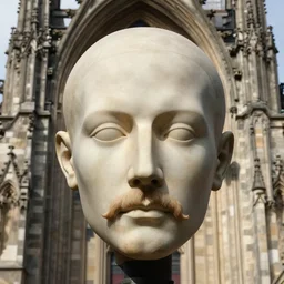 hyperrealistic pre - raphaelite portrait photo of a male head without a mustache merging with a cathedral building, one head only, etheric, evoking symbolic metaphors, head in focus, ornamental, intricate, elegant, golden ratio, sharp focus, dramatic lighting, art by ernst haeckel, h. r. giger, john william godward, gustav klimt, zdz