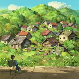 a wholesome animation key shot of a cute empty sunny village reclaimed by nature, abandoned, long walkway on bottom, studio ghibli, pixar and disney animation, sharp, rendered in gouache painting, anime key art by greg rutkowski, bloom, dramatic, dynamic lighting