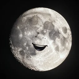 whimsical moon smiling and laughing