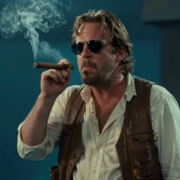Captain Quint in Jaws smoking a cigar