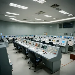 photo of nuclear control room, wide angle