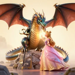 a dragon saving a princess, corona render