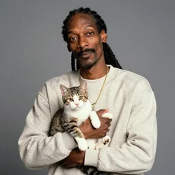 Snoop Dogg holding a kitten for a 1990s sitcom tv show, Studio Photograph, portrait, C 12.0