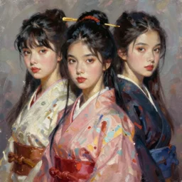 portrait of oichi , sana from twice, sengoku basara in the paintetly style of WLOP, artgerm, brush stroke oil painting, imagine fx, artstation