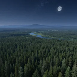 beautiful fantasy landscape, distant forest, distant mountains, river, night, stars, shooting stars, two pale moons, by james gurney, by noah bradley, by frederic edwin church, aerial perspective, concept art, matte painting, intricate, hyper detailed, volumetric lighting, sharp focus, octane render, trending on artstation, 8 k