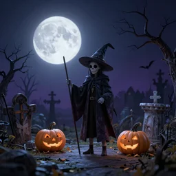 halloween cemetery night, trending on artstation, 30mm, by Noah Bradley