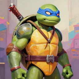 greg manchess portrait painting of armored teenage mutant ninja turtles as overwatch character, medium shot, asymmetrical, profile picture, organic painting, sunny day, matte painting, bold shapes, hard edges, street art, trending on artstation, by huang guangjian and gil elvgren and sachin teng