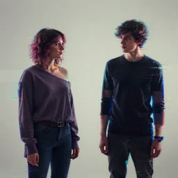 two humans glitching and coexisting at same space