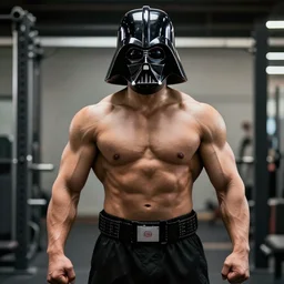 a bodybuilder wearing Darth Vader's mask