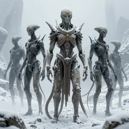 ancient being, snow, by donato giancola, wayne barlowe, highly detailed, cyberpunk, discovering buddhahood, beings, ancient, aliens