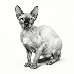awesome gorgeous sphynx cat, pencil sketch, monochrome,