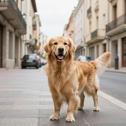 golden retriever in the city of ceret, france