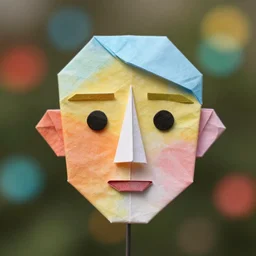 human face in origami, colorful macro photo 5 dmk 2, bokeh