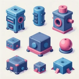 game asset of electronic components, in gouache detailed paintings, props, stylized, 2 d sprites, kitbash, arcane, overwatch, blue and pink color scheme, 8 k, close up