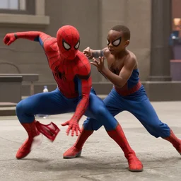 film still of 2 0 year old donald glover as miles morales in spider - man movie, 8 k, action shot, fight scene