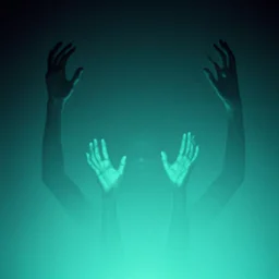 aquamarine haze photograph hands in the air by reuben nakian, zbrush central contest loser, gutai group, ambient occlusion, demonic photograph, velvia