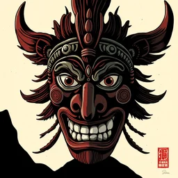 tribal mask illustration by satoshi con, ilya kuvshinov, michael hutter and junji ito