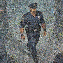 Character design police man, man in dark blue full, concept art character, very high angle view,left arm of the robot, book cover, very attractive man with beard, walking in cyberpunk valley highly detailed full body, strong masculine features, sturdy body, command presence, police man!!, royalty, smooth, sharp focus, organic, appealing, deep shadows, sketch lineart for character design