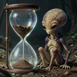 a sad alien mammal humanoid slow my being buried in a hourglass, craig mullins and katsuhiro otamo, sharp details, intricate, rim lighting, award - winning, vfx
