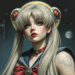 the sailor moon. detailed painting by hans ruedi giger
