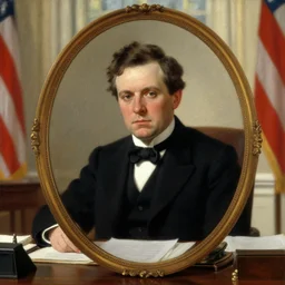 facial portrait, undignified 4 0 year old white man, united states president, 1 9 2 4, oval office, resolute desk, a oil on canvas by paul gustav fischer, american classic, trending on artstation