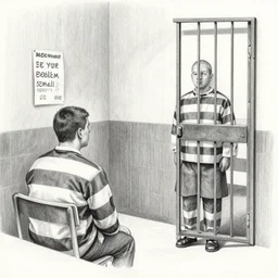 nothing makes your problems seem small like visiting a guy in prison, graphite pencil art in the style of steve fastner