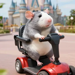 a morbidly obese rat!!!!!!!!!!!!! riding a mobility scooter at disneyworld, photo