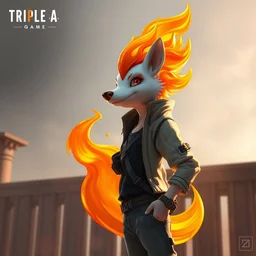 a triple a game concept art of an anthropomorphic flame in a casual outfit, art by cushart krentz and greg rutkowski, elegant, sharp focus, morandi color scheme, fantasy style, illustration, high quality, digital art, hyperrealism, octane render, commission art