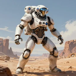 a warrior robot astronaut, looks like a machine from horizon zero dawn designed by apple, in socotra island, posing for a fight, intricate, elegant, highly detailed, digital painting, establishing shot, an epic fantasy, artstation, smooth, sharp focus, illustration, art by artgerm and greg rutkowski and alphonse mucha, matte painting 8 k