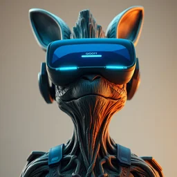 rabbit groot blue vr glasses headset by artstation, green, deviantart, artfol, artbox, cgsociety, gfxartist, artful, zatista, artpal, instagram, blendernation, frank stella, beeple, giger, kopera, zawadzki, abstract, surrealism, hyperrealism, futurism 4 k, octane