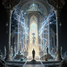 highly detailed surreal vfx avante garde portrait of a 3 d light temple, polyphonic bio - communications, arcane ritual, entangled vibrating, electricity, ultra detailed, ornate, hyperrealistic, octane render, chiaroscuro, inspired by james jean & android jones & william morris & johannen voss & alphonse mucha, frostbite 3 engine
