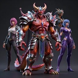 a colorful highly detailed, muscular, scary, full body demon, glowing iron armor, by alex gray, android jones, karol bak, ayami kojima, artgerm, dragon skin, concept art, 3 d, octane render, 8 k, unreal engine