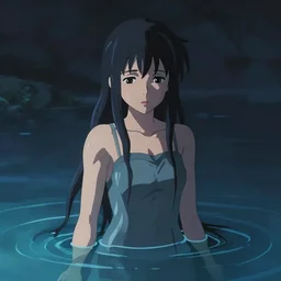 beautiful young Himalayan woman with psychic powers, standing in water, sad, futuristic, somber, realistic anime final fantasy, by Makoto Shinkai, by rossdraws, dramatic lighting,