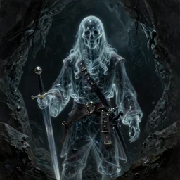 ultra realistic color portrait painting of a tranparent 1 7 th century pirate ghost with a sword in a grotto, dark, painted, brooding, atmospheric, seascape, horror, smooth, epic, highly detailed, cinematic, artstation, dave dorman