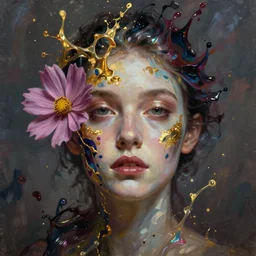 👾 🌈 cosmos face, paint splash, phantom, dreary, dramatic, fluid, iridescent, golden ratio, artstation, moebius + loish + wlop, hd, oil painting, hyper realistic,