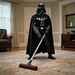 a photo of darth vader vaccuming the carpet